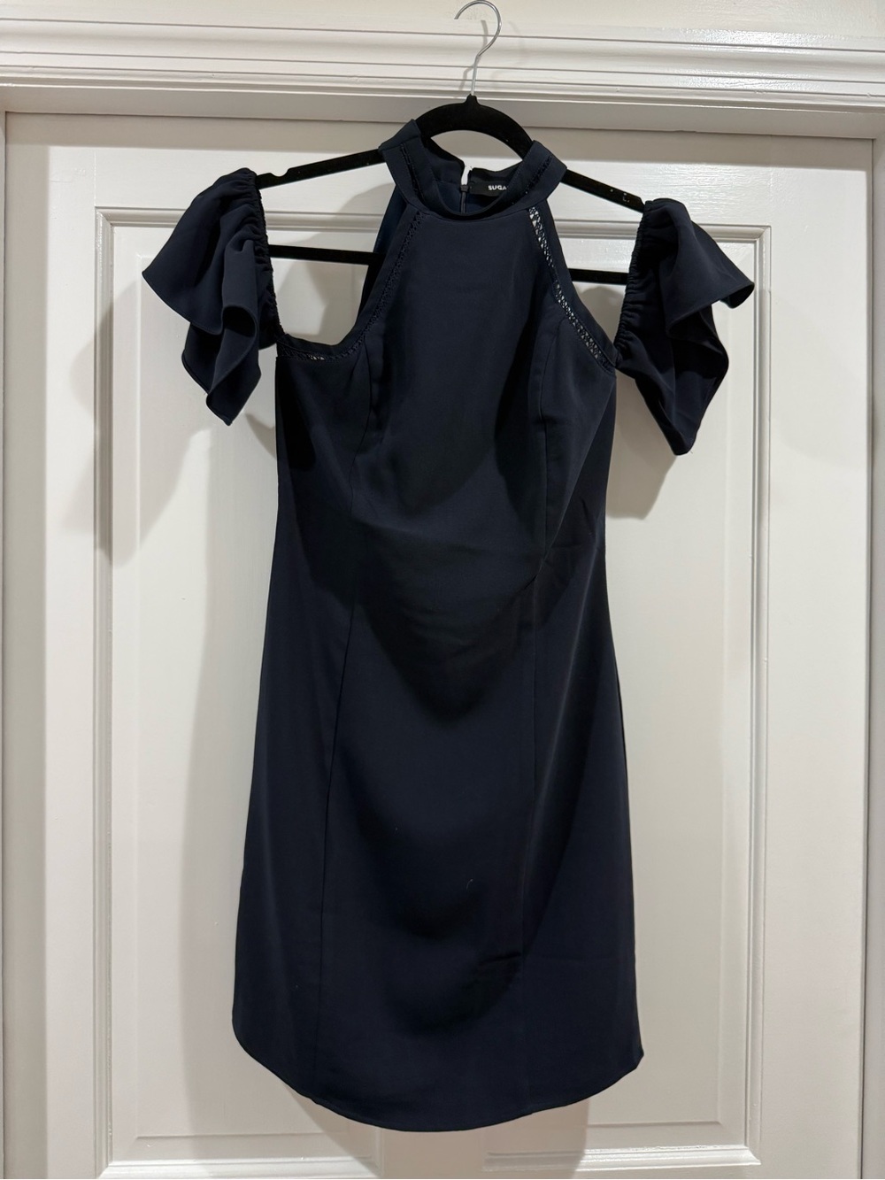 Sugarlips Navy Cold-Shoulder Ruffle Mini Dress XS
